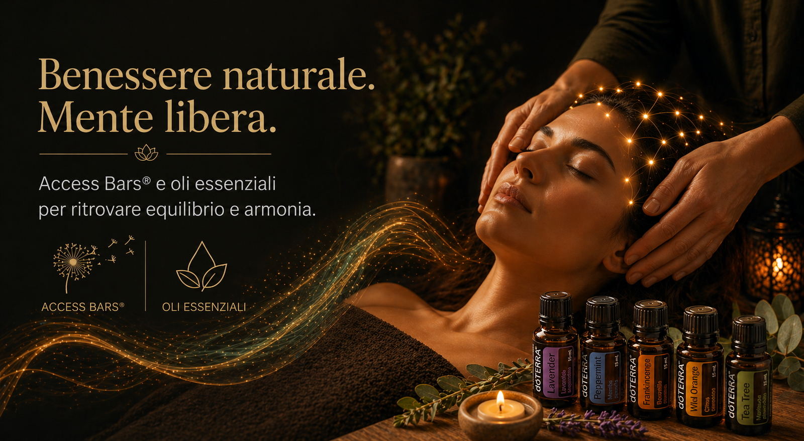 Trattamento Access Bars con oli essenziali doTERRA per rilassamento mentale e benessere olistico a Civitavecchia
